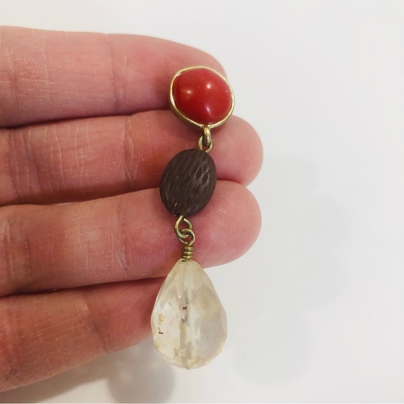 LIA SOPHIA Boho Cayenne Dangle Red Brown Translucent Glass Resin Bead Earrings - Picture 8 of 9